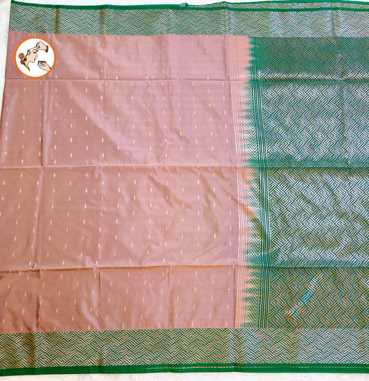 Grey with Green Fancy border Kanchipuram Soft Silk Saree