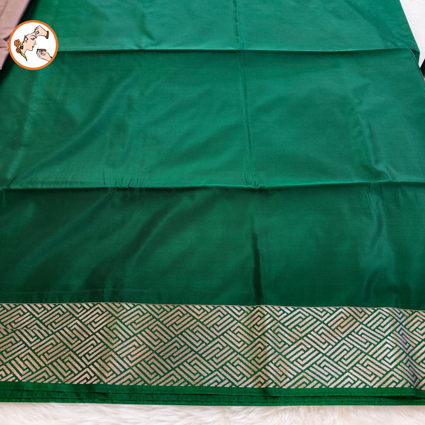 Grey with Green Fancy border Kanchipuram Soft Silk Saree