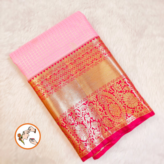 Lotus Pink with Maroon border Podikattam Kanchipuram Mix SIlk Saree