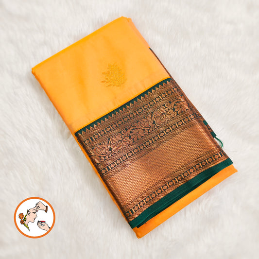 Apricot colour (Light Mango Yellow) with Dark Green border Kanchipuram Semi Silk Saree