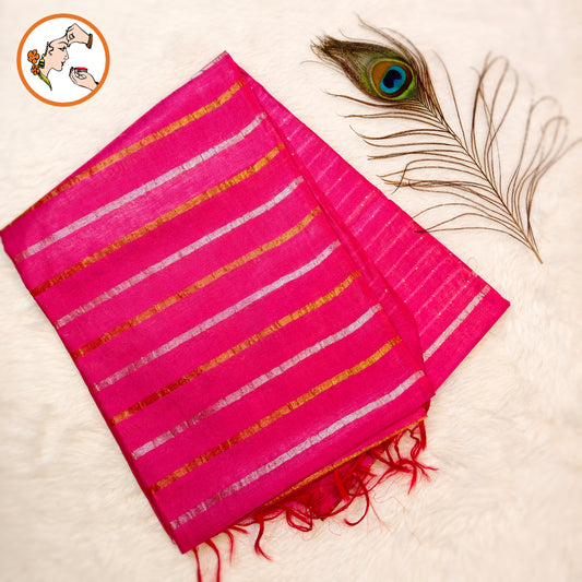 Pink Vertical stripes Handloom Cotton Casual Saree
