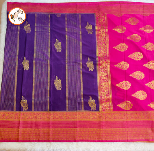 Purple with Pink border Fancy Georgette Saree