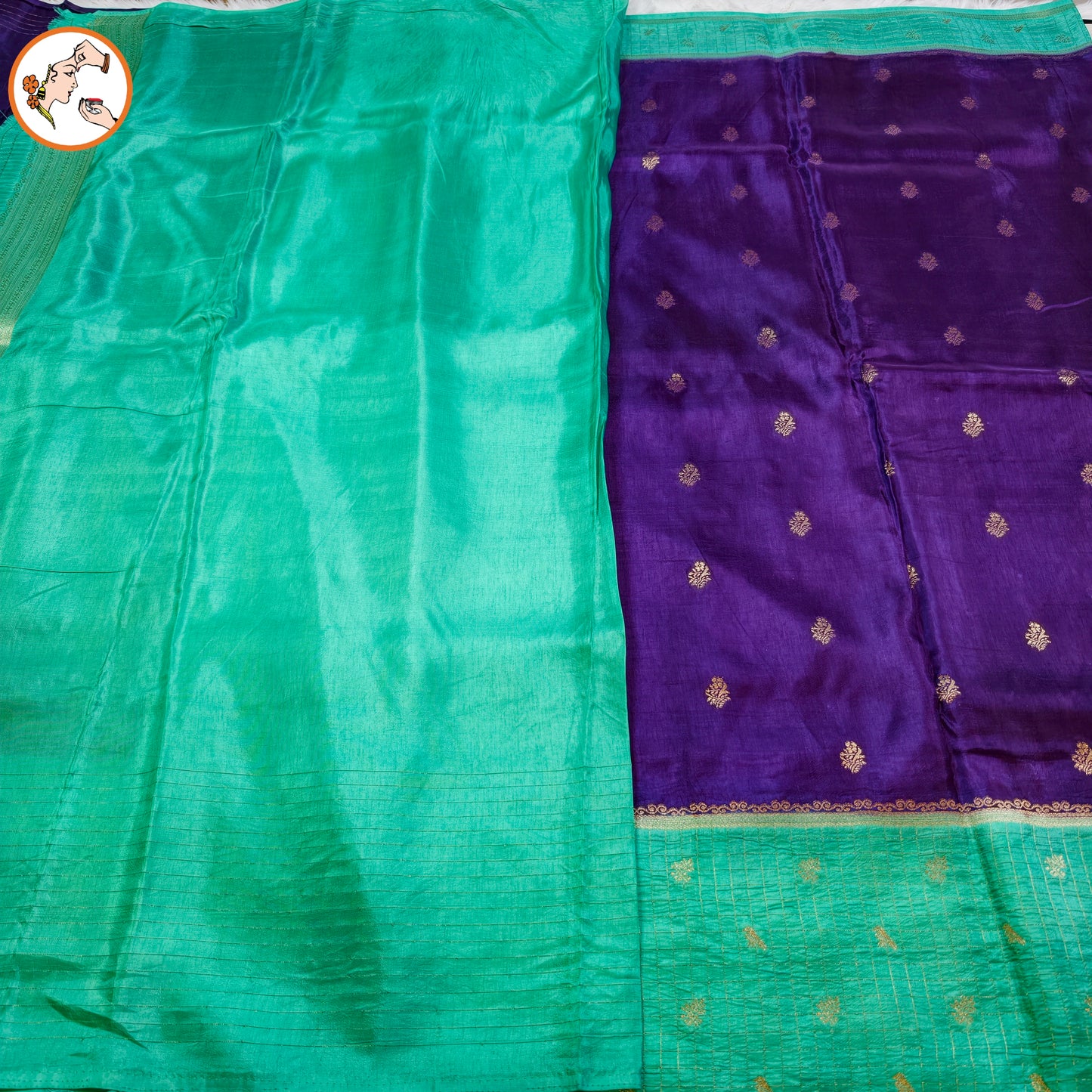 Purple Viscose Soft Silk Saree with Turquiose checks border