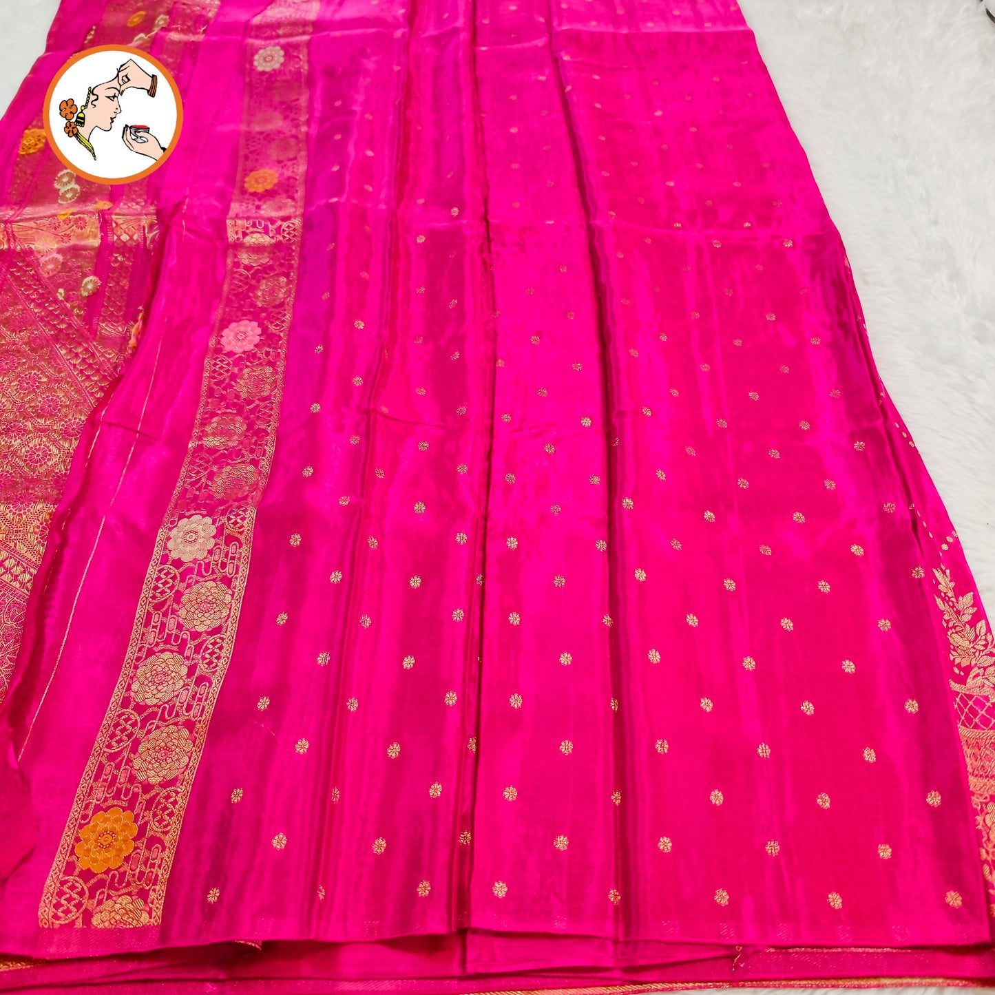 Rani Pink Gold zari work Bridal Pure Russian Satin Silk Saree