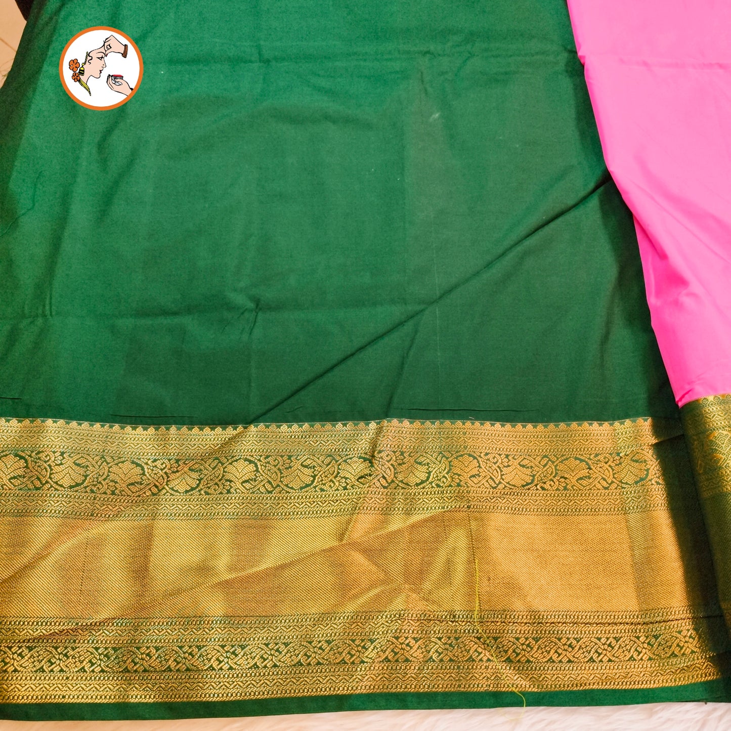 Lotus Pink with Dark Green Kanchipuram Soft Silk Saree