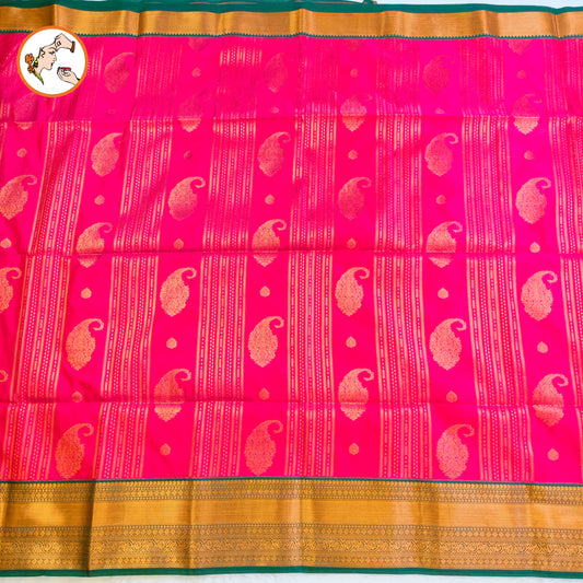 Pink with Green Copper zari Mango butta Kanchipuram soft Silk Saree