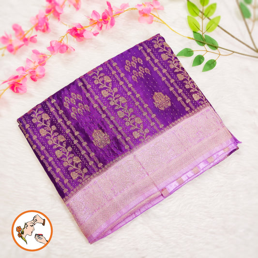 Purple with Baby Pink border Rich Gold zari work Georgette Silk Fancy Saree