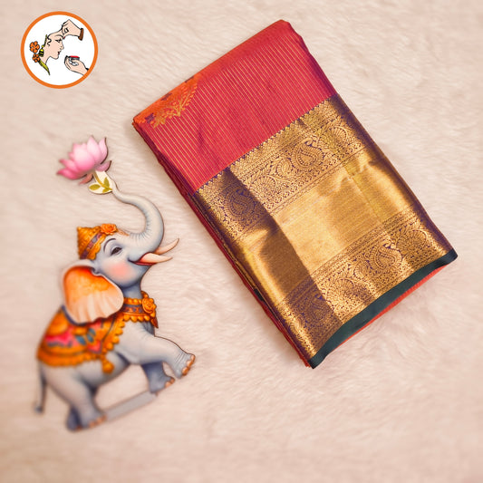 Mauve Pink (Arakku) Vairoosi Vertical stripes Kanchipuram Semi Silk Saree