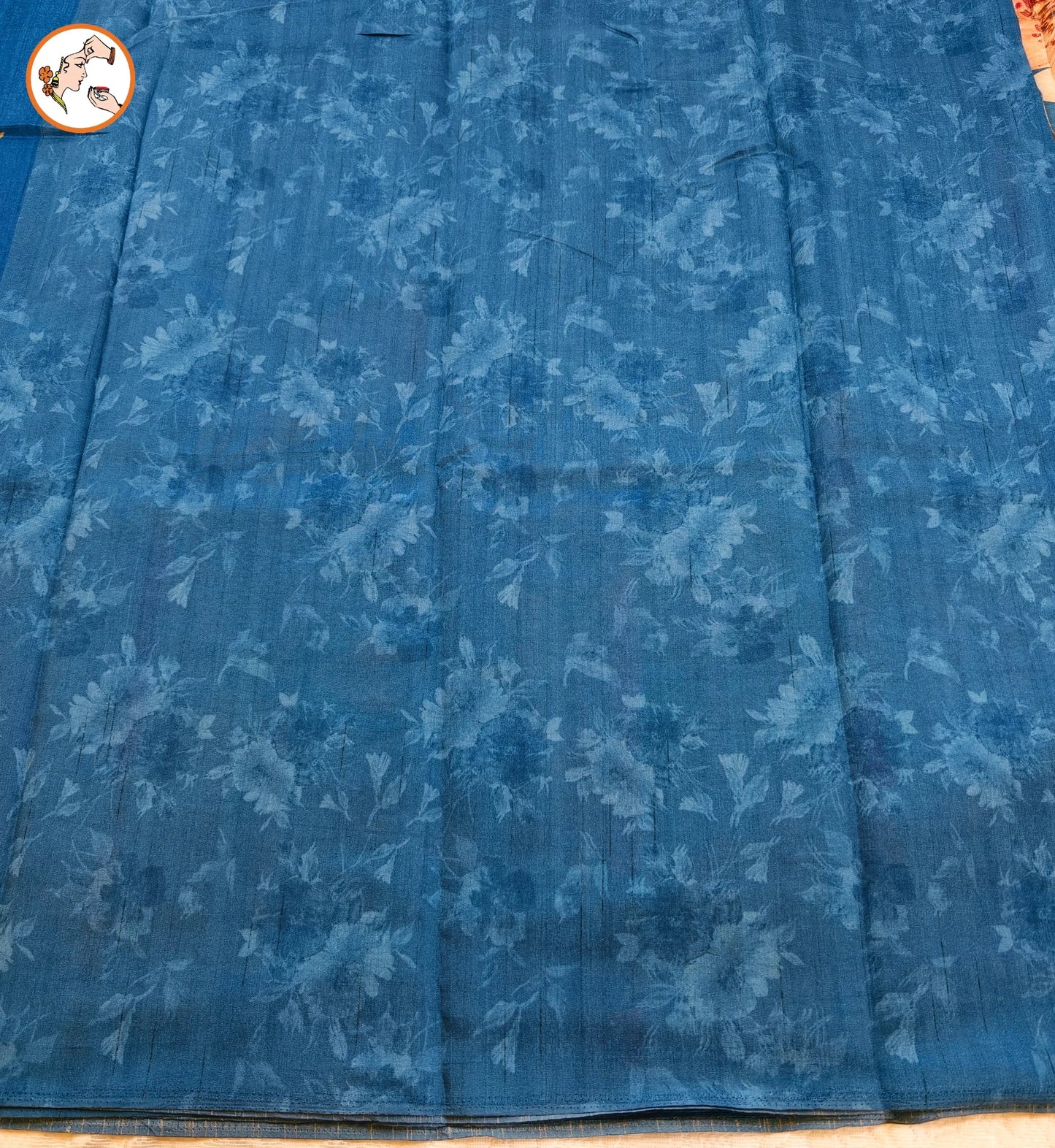 Blue Brush Paint Floral Tussar Saree tussar silk fabric texture