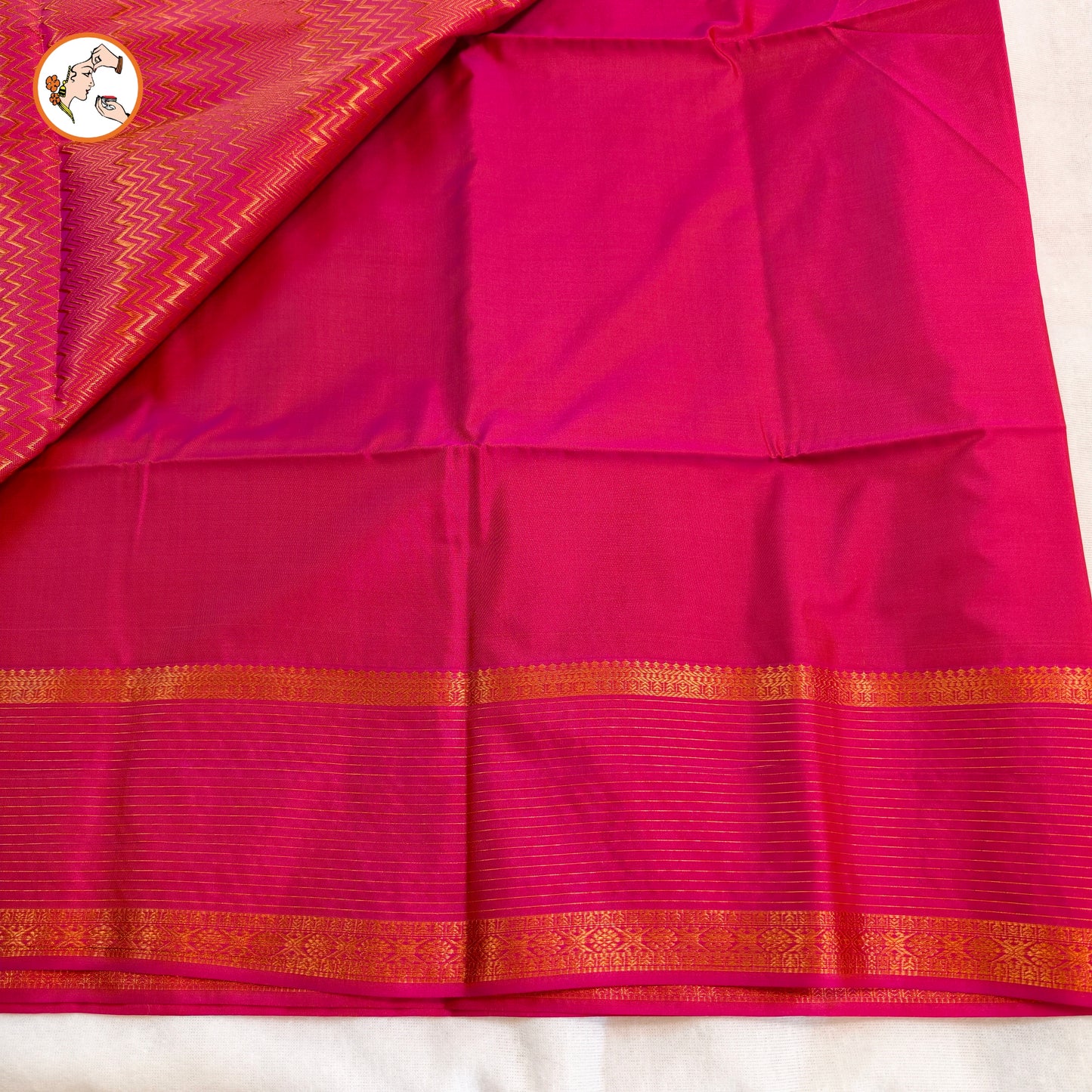 Golden Yellow with Pink Vairoosi border Soft Silk Saree