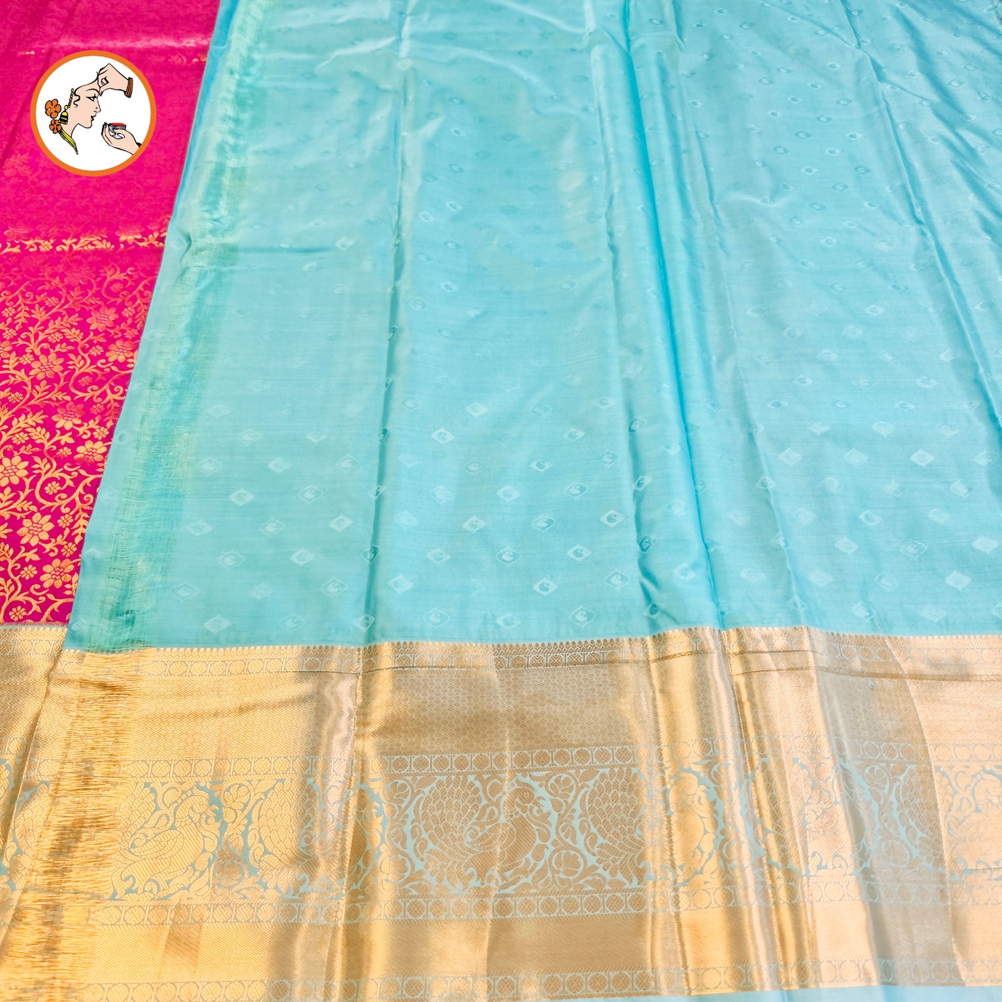Purple with Sky Blue border Bridal Kanchipuram Mix Silk Saree