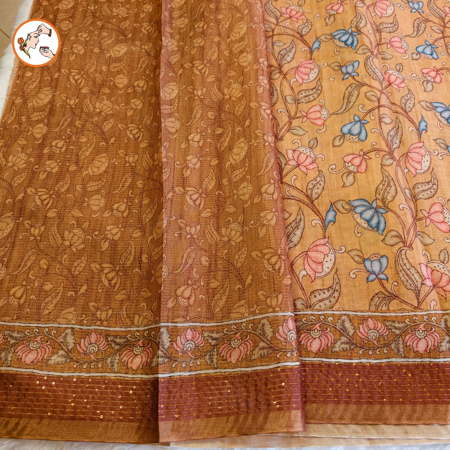 Mustard Yellow colour Chanderi Kantha Embroidary Casual Saree