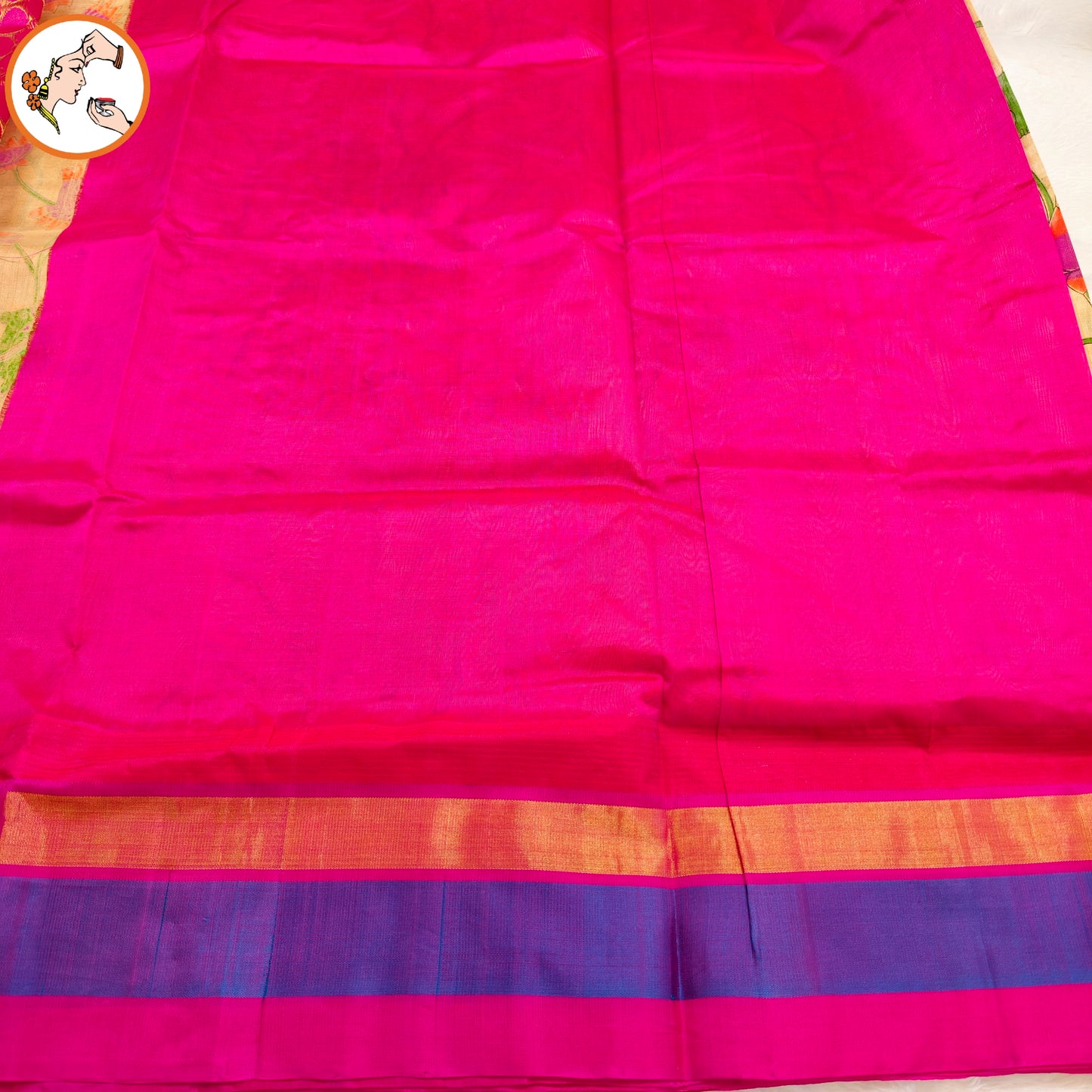 Light Orange with Rani Pink Pure Silk Cotton Saree with beautiful Kalamkari print