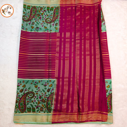 Purple & Pista Green designer semi Mysore Silk Saree