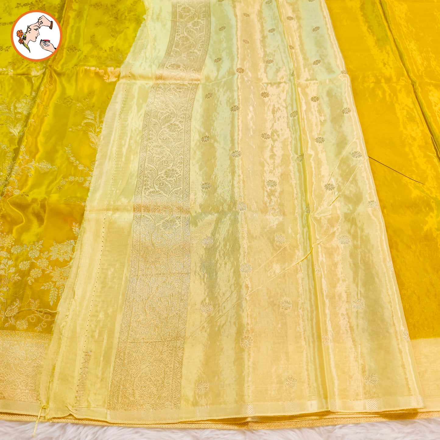 Lime Green / Olive Green Banarasi katan Russian Silk Saree with intricate Gold zari work