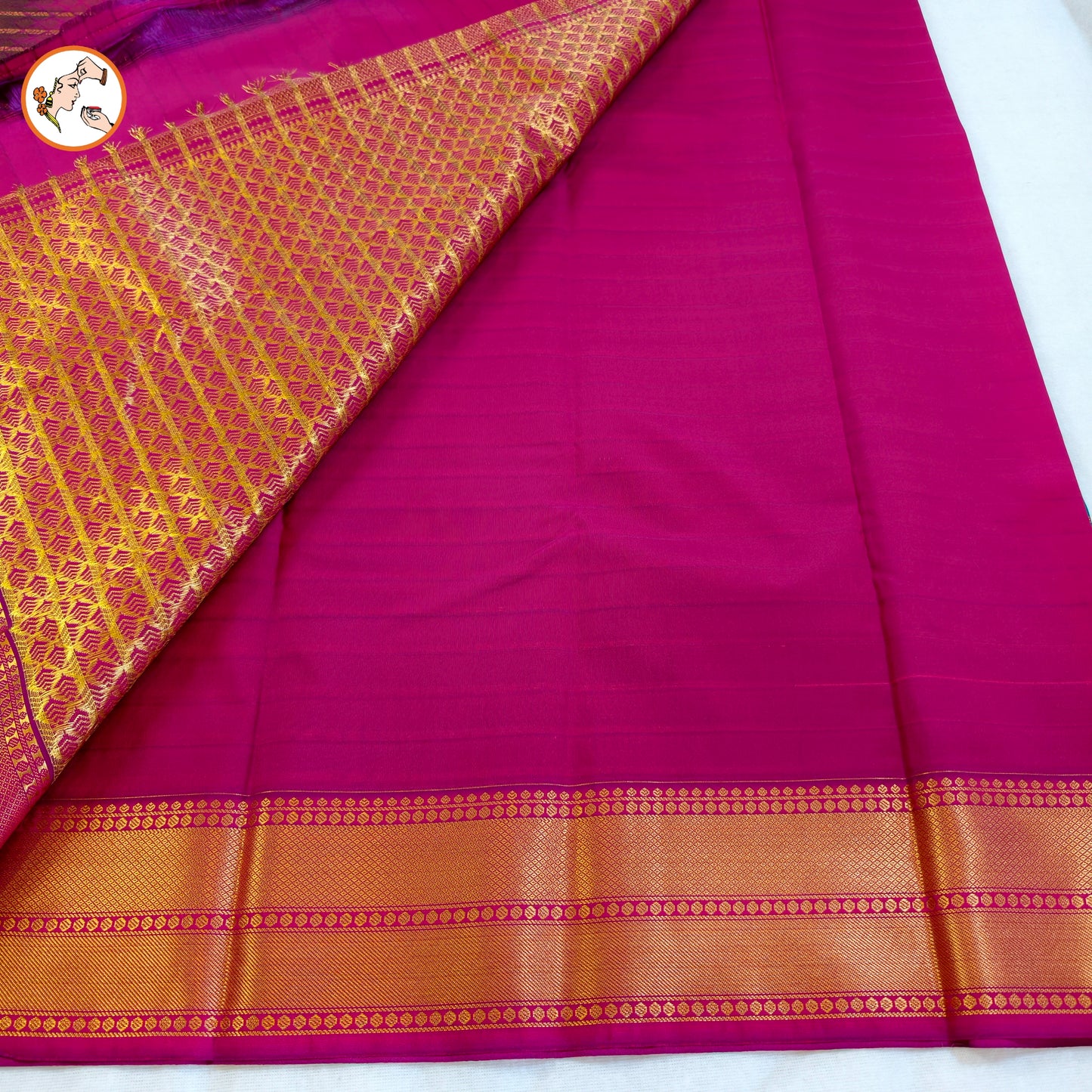 Peacock Green Kanchipuram Mix Silk Saree with horizontal stripes in body & purple peacock border
