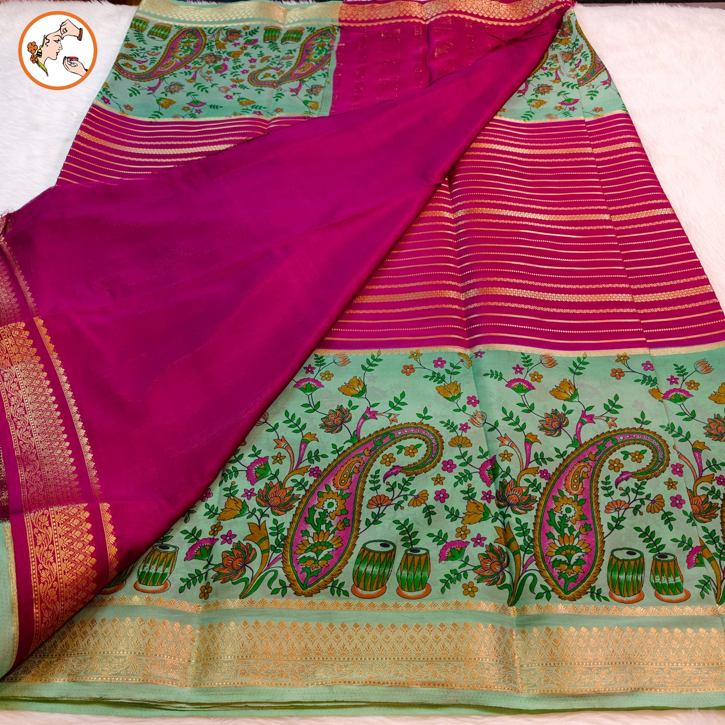 Purple & Pista Green designer semi Mysore Silk Saree