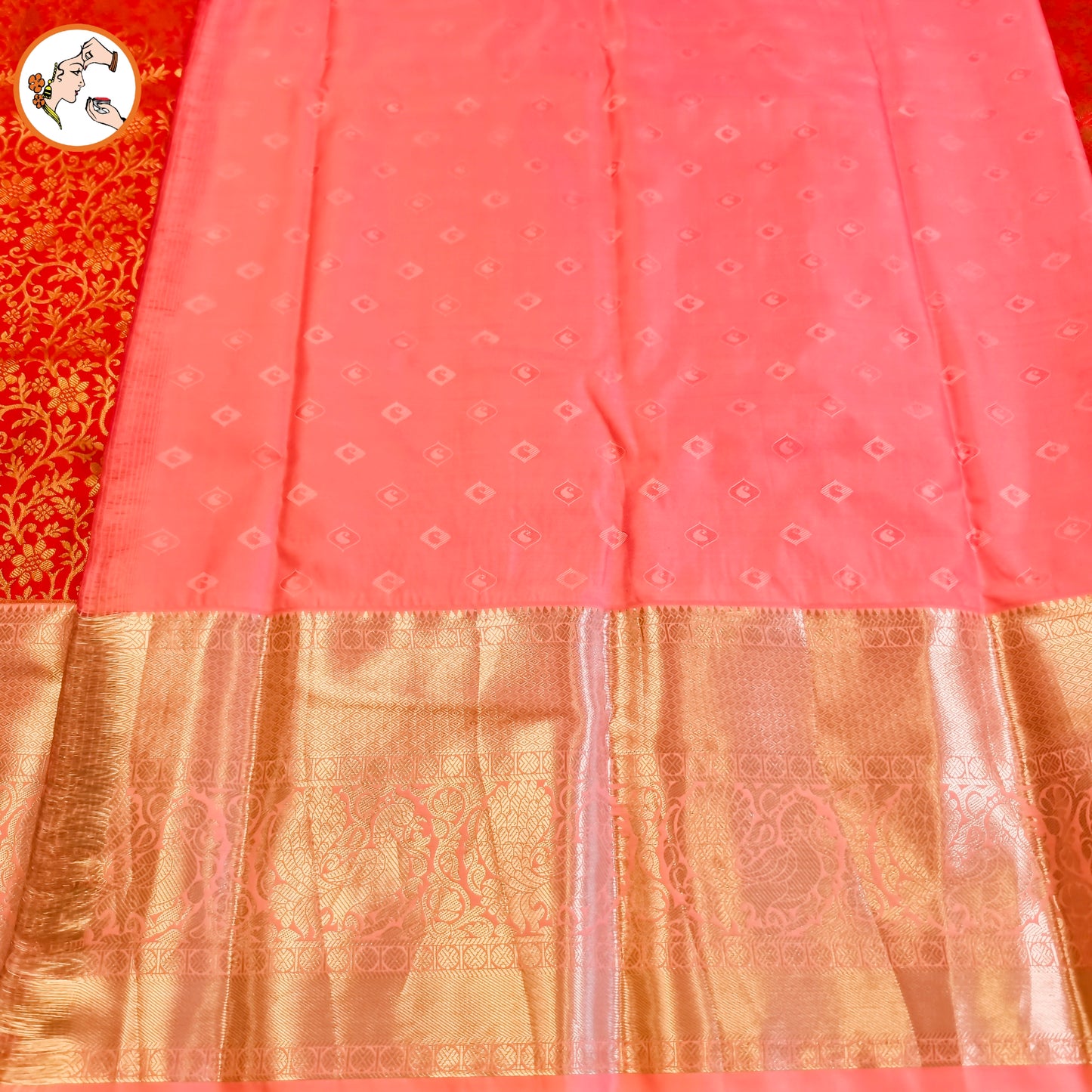 Red with Baby Pink border Bridal Kanchipuram Mix Silk Saree