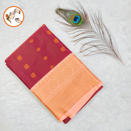 Maroon with Peach border Vairoosi stripes Kanchipuram Semi Silk Saree