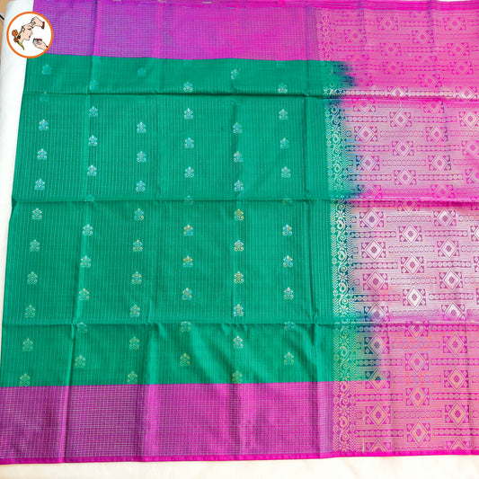 Green with Purple Vairoosi border Soft Silk Saree
