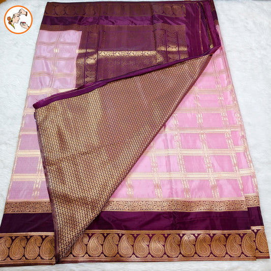 Pink & Purple Royal Mango border Mysore Silk Saree