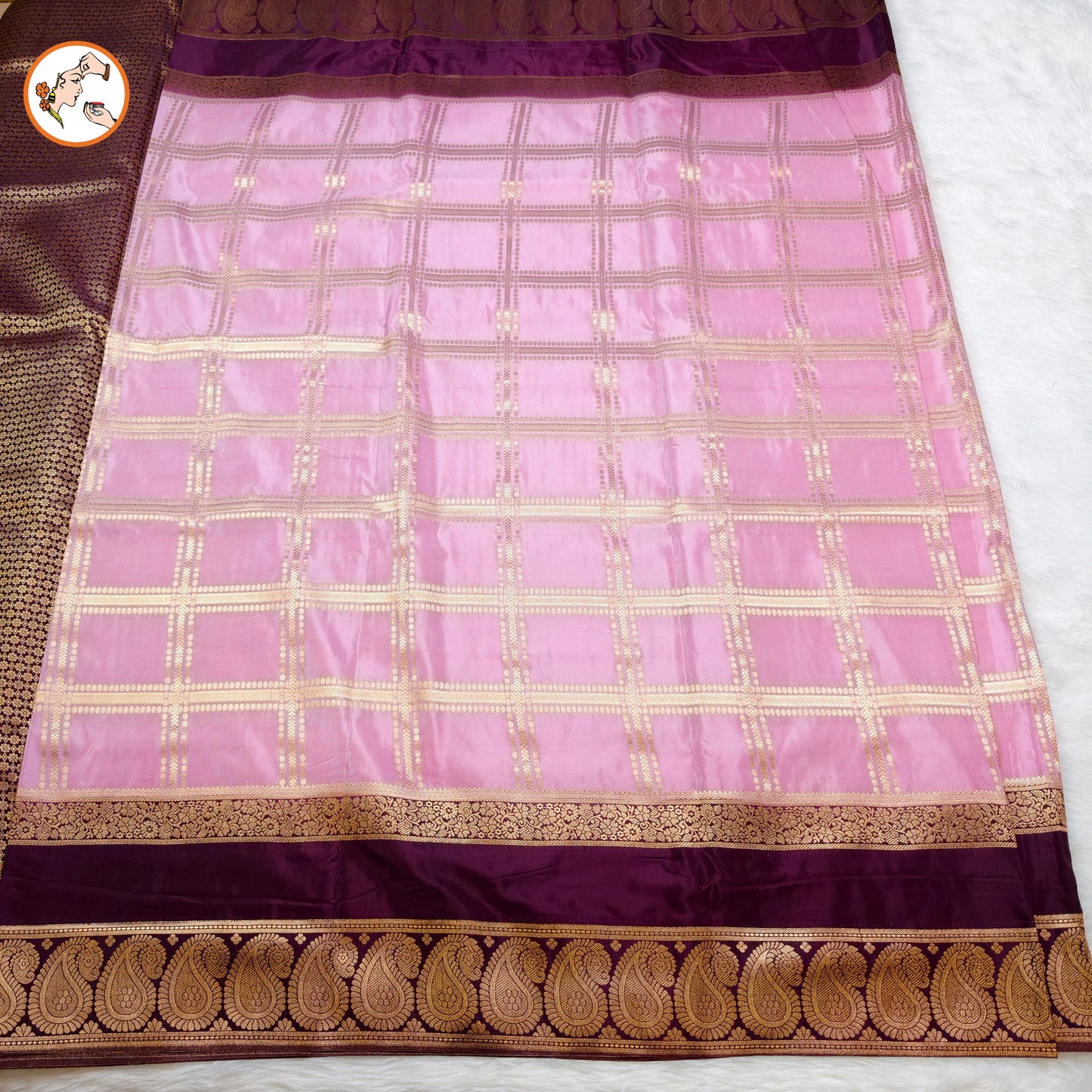 Pink & Purple Royal Mango border Mysore Silk Saree