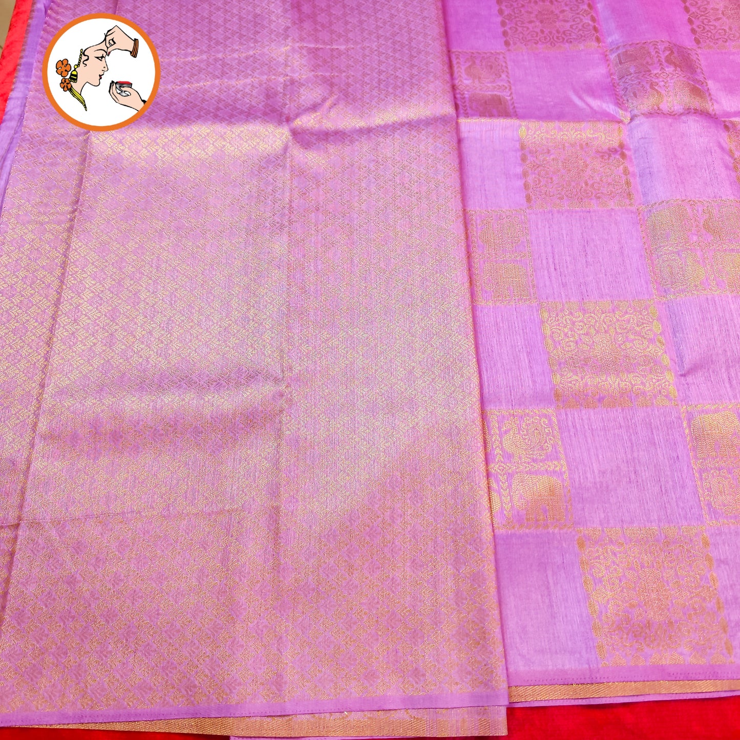 Lavender checkered Elephant & peacock butta Borderless Tussar Silk Saree