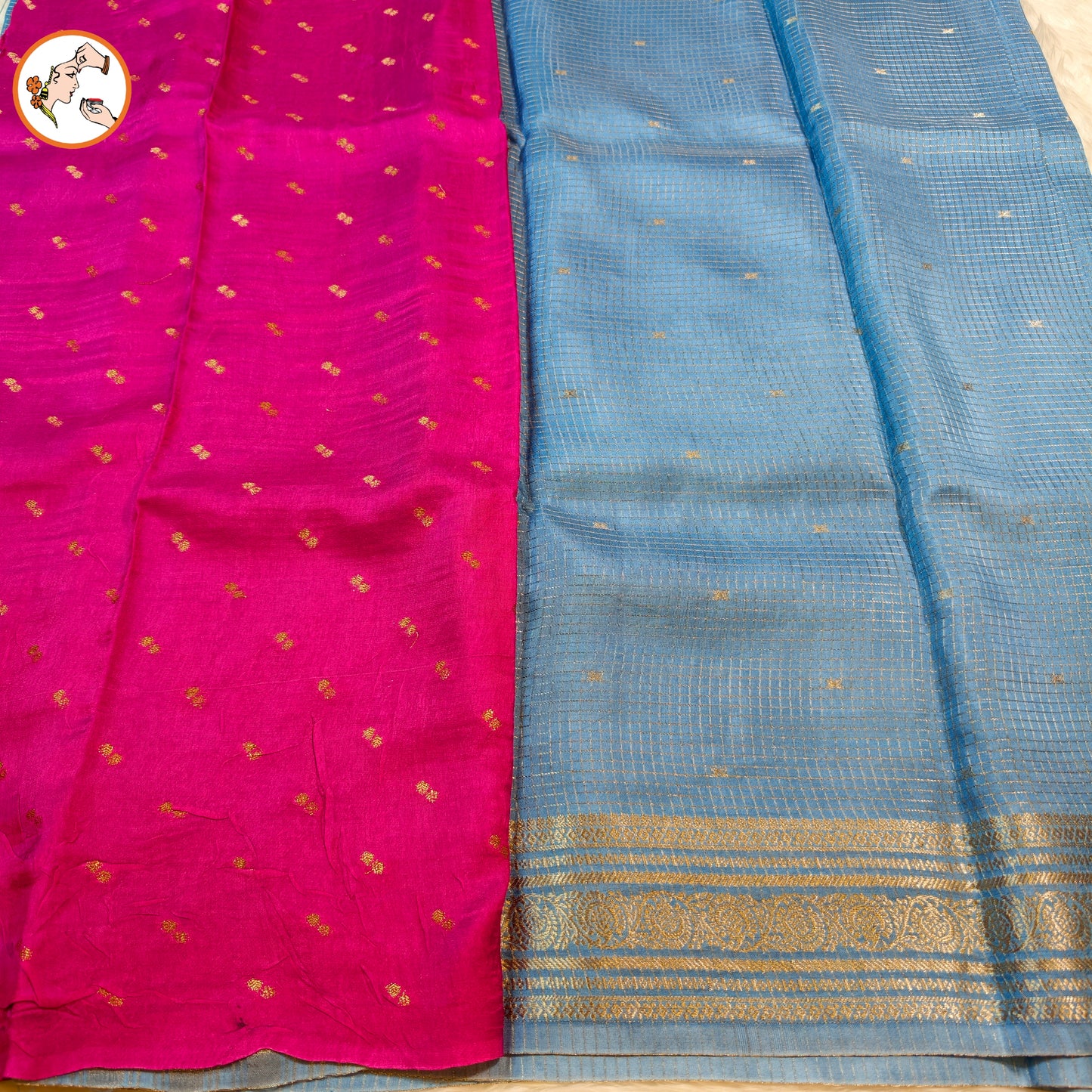 Light Blue Podi Kattam checks Viscose Silk Fancy Saree with Contrast blouse