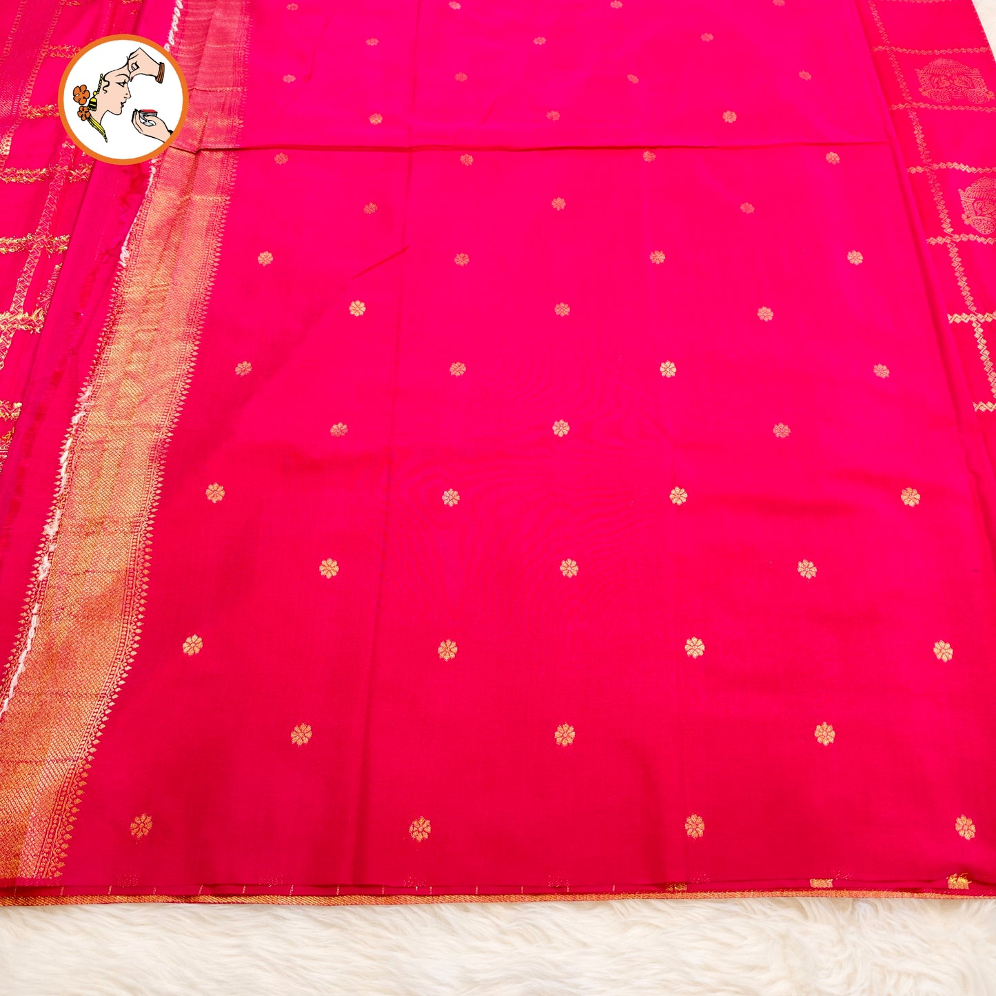 Rani Pink borderless Chariot butta Vintage checks Georgette Silk Saree