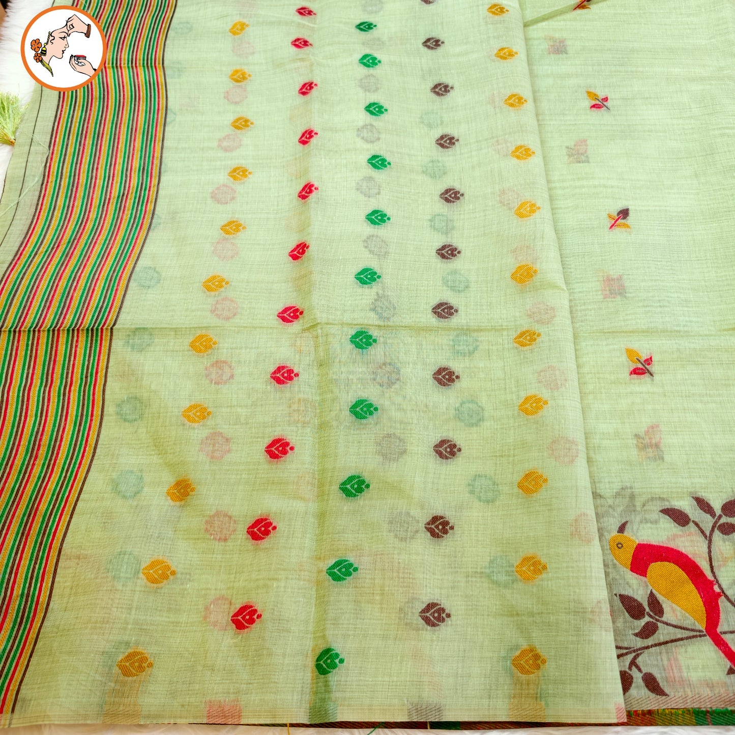 Green sparrow theme Cotton Casual Saree