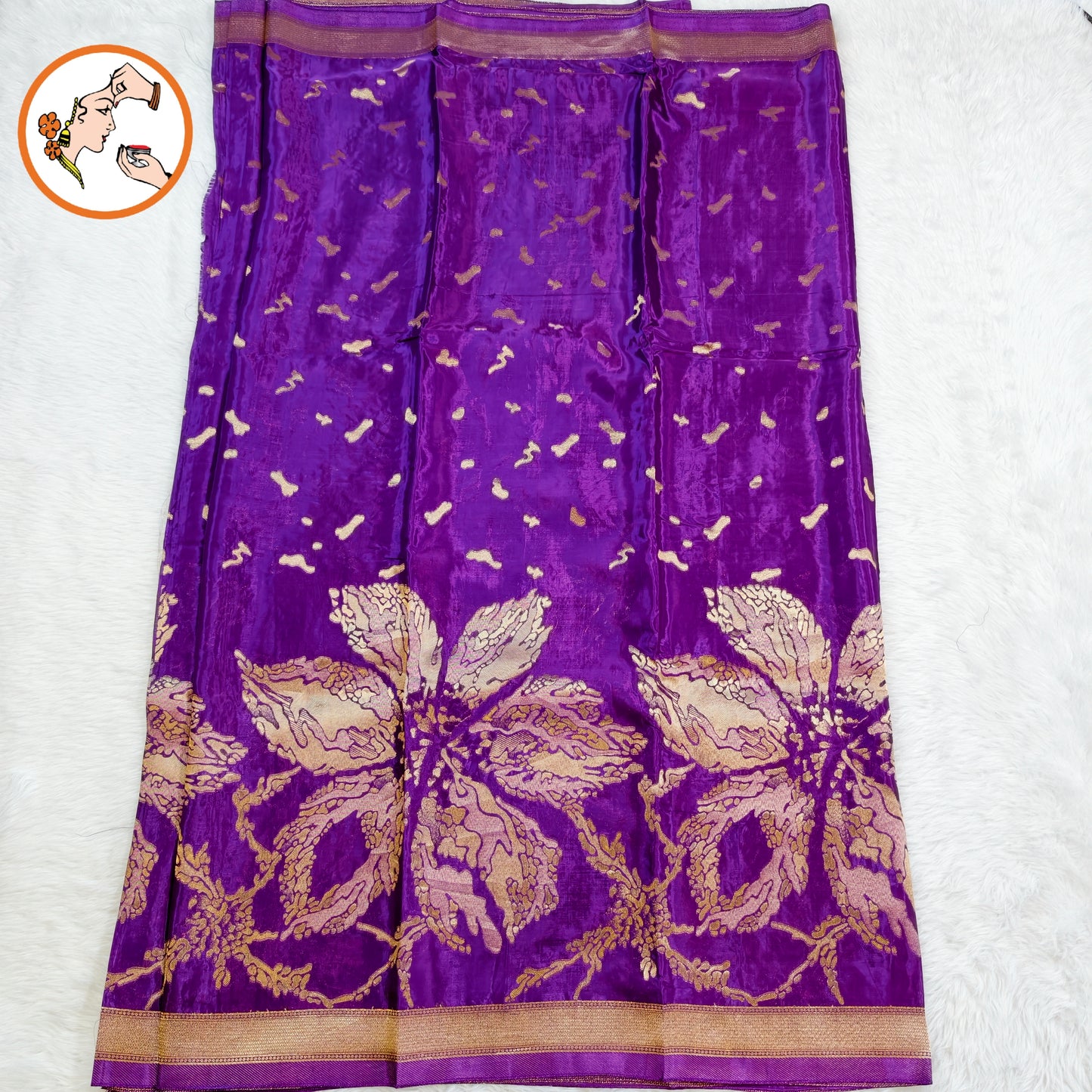 Purple Gold zari work Bridal Pure Russian Satin Silk Saree