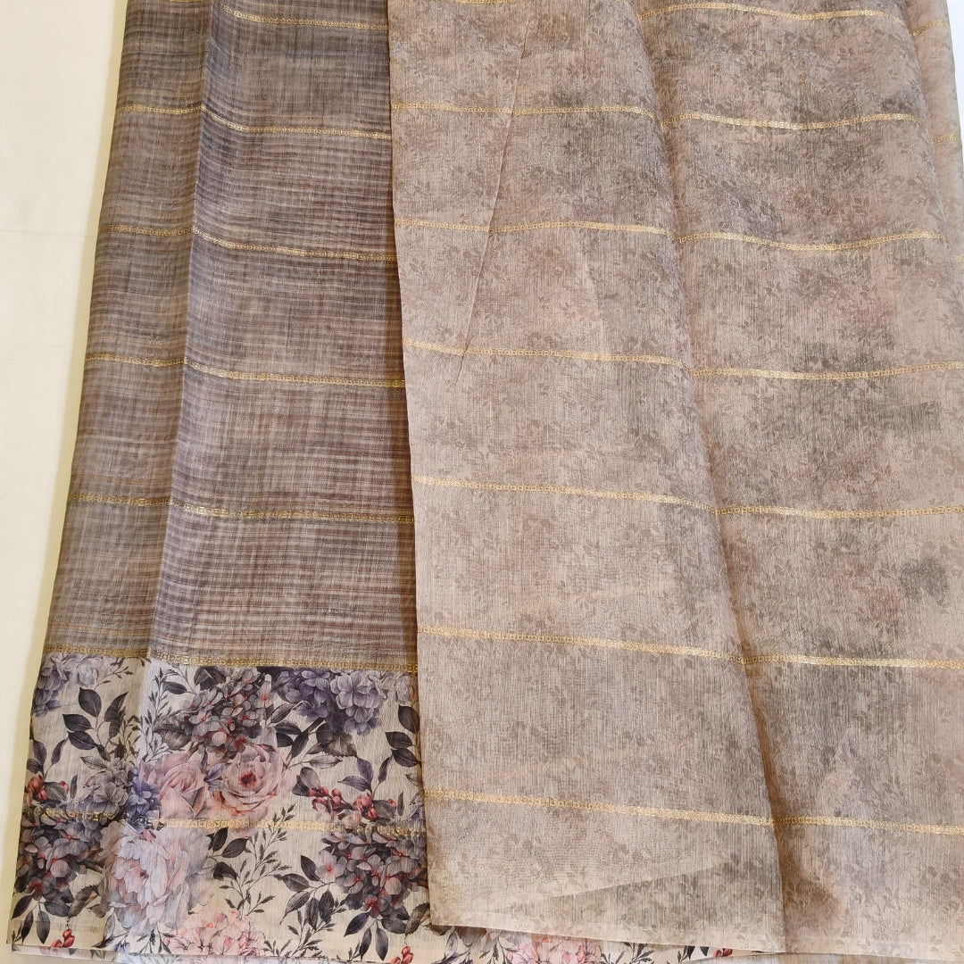 Lavender Chanderi Cotton Saree with Floral Border