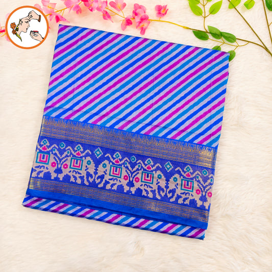 Blue stripes Pochampally Silk Cotton Casual Saree