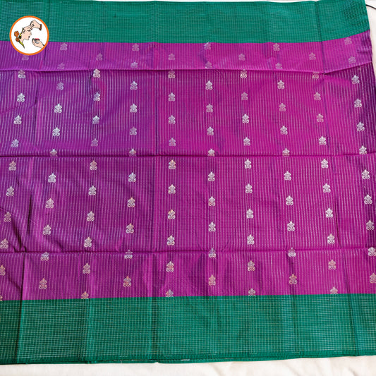 Purple with Green Vairoosi border Soft Silk Saree