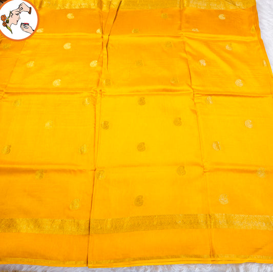 Yellow Mango butta Viscose Silk Saree with contrast blouse