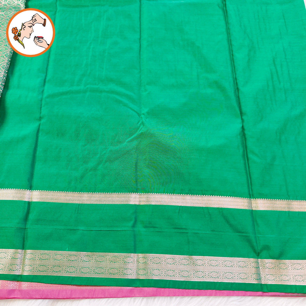 Dusty Rose Mauve/Onion Pink with contrast Peacock Green with vertical silver zari stripes Kanchipuram MIx Silk Saree