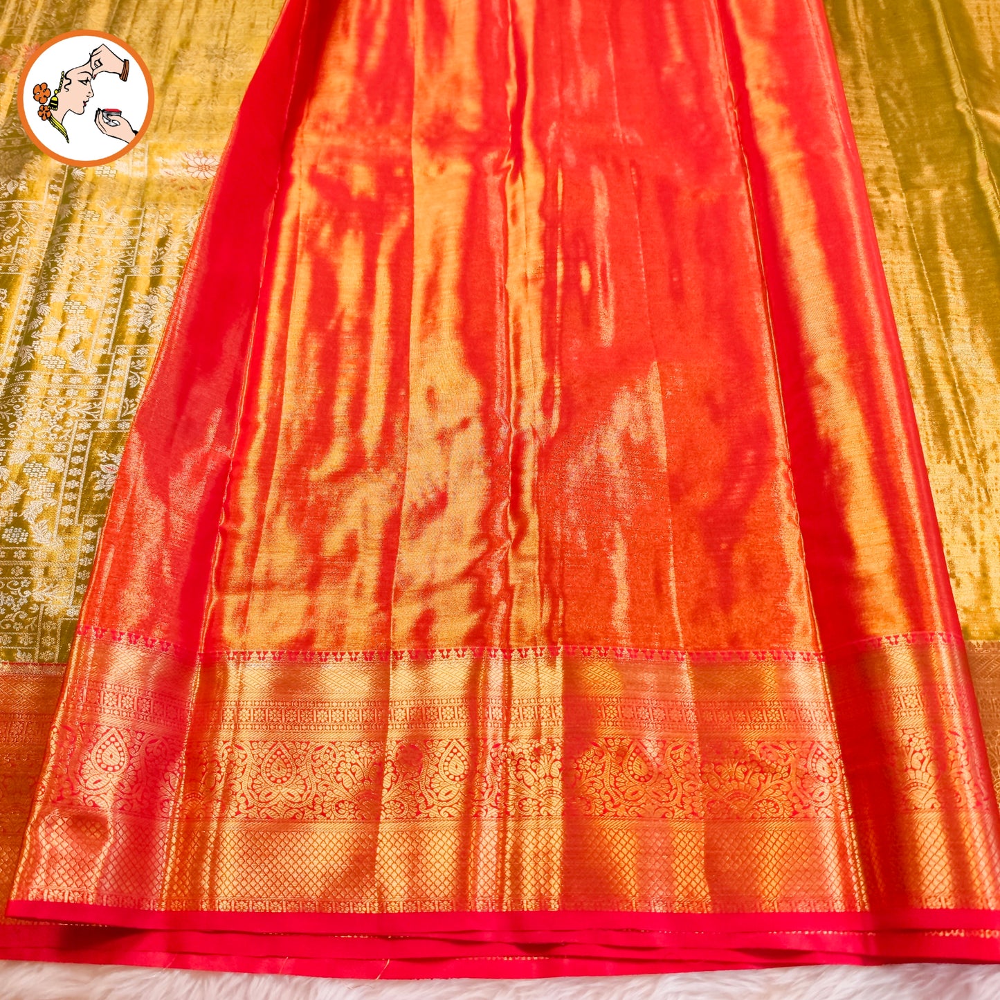 Mehendi Green with Red border High Tissue Kanchipuram Semi Silk Saree