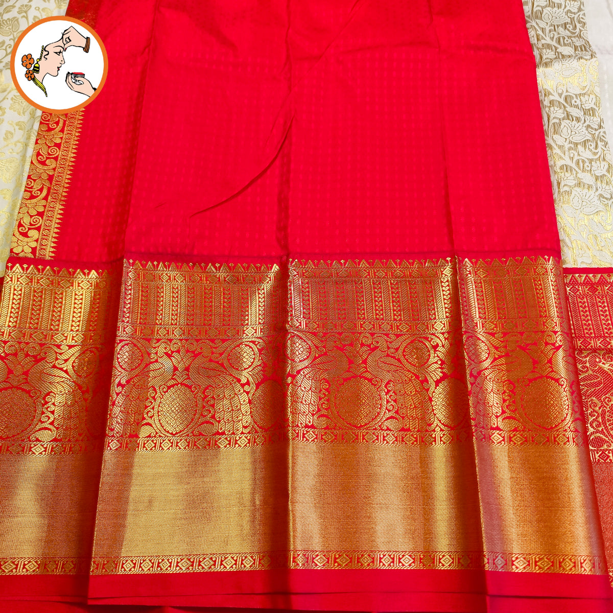 Off white with Red border Golden zari work Traditional Kanchipuram Mix Silk Saree