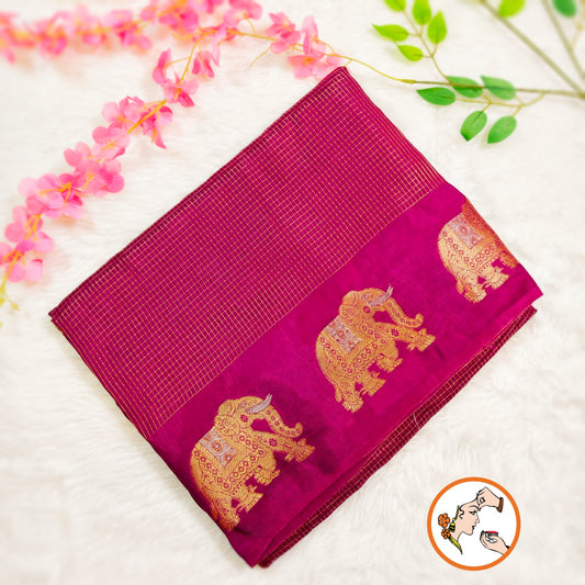 Purple classic Podi Kattam & Elephant border Viscose Soft Silk Saree