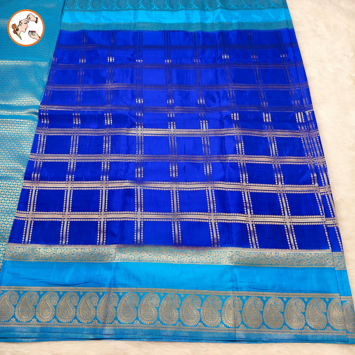 Royal Blue with Sky Blue Royal Mango border Mysore Silk Saree