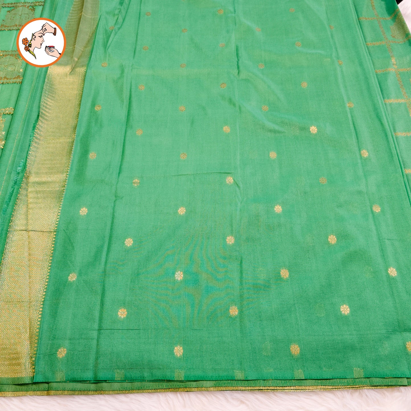 Sea Green borderless Chariot butta Vintage checks Georgette Silk Saree