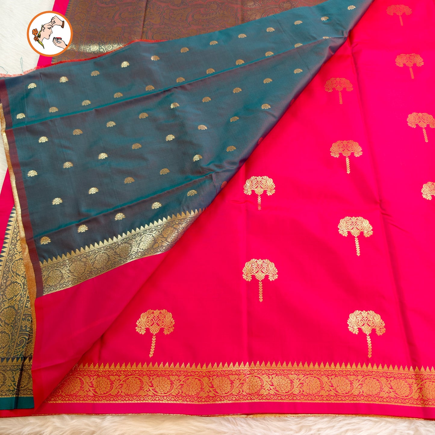 Rani Pink colour small border Soft Silk Saree with contrast blouse