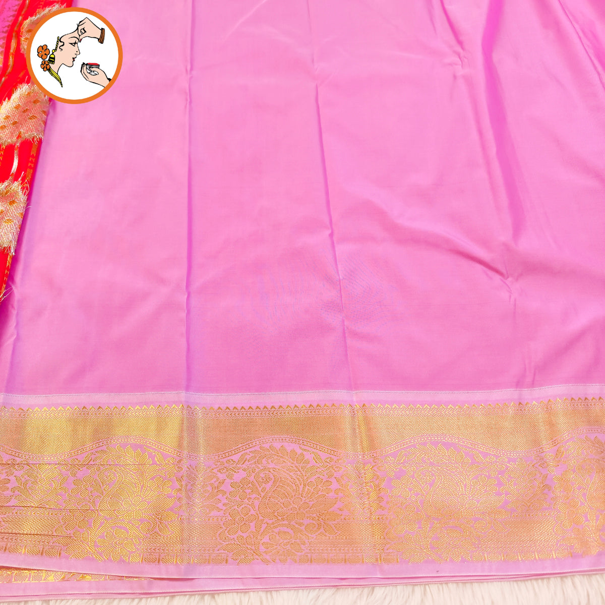 Red with Lavender border Gold Zari weaving Kanchipram Semi Silk Saree