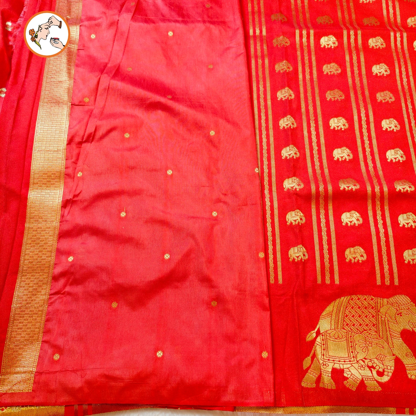 Red Viscose Soft Silk Saree with Elephant motifs & border