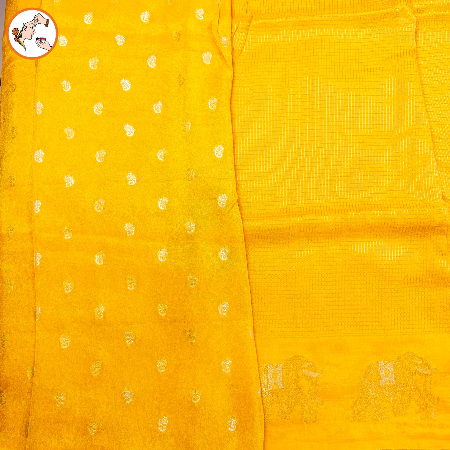 Yellow classic Podi Kattam & Elephant border Viscose Soft Silk Saree