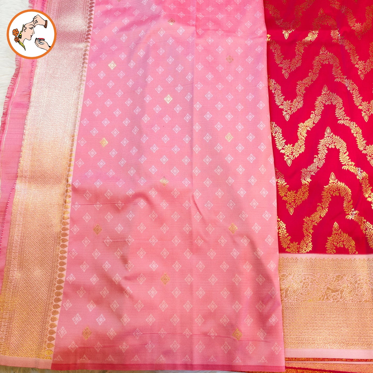 Red with Pink Wave pattern Fancy Semi Silk Saree