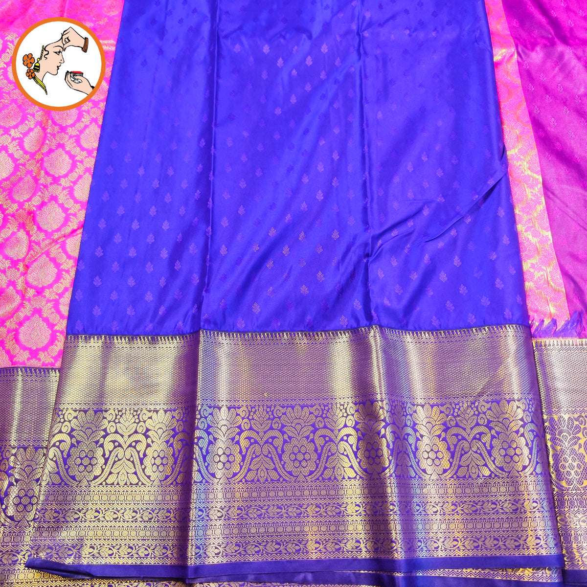 Pink with Blue border Golden zari work Traditional Kanchipuram Mix Silk Saree