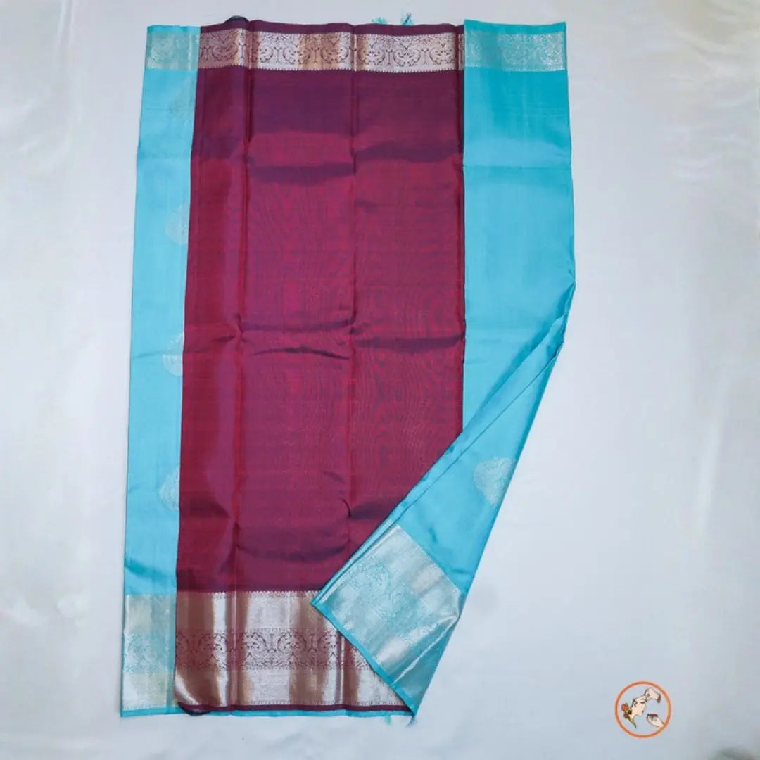 Blue With Maroon Pure Kanchi Silk Vivahasilks