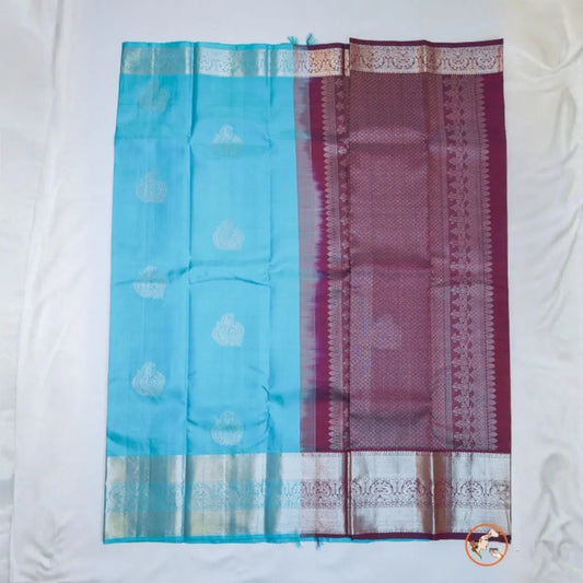 Blue With Maroon Pure Kanchi Silk Vivahasilks