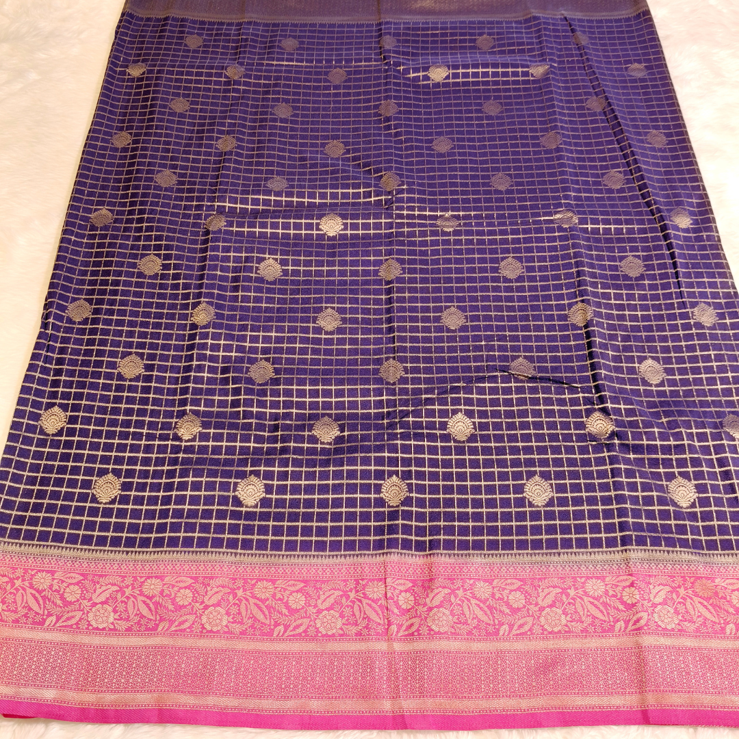 Blue with Pink Checkered Partywear Georgette Saree